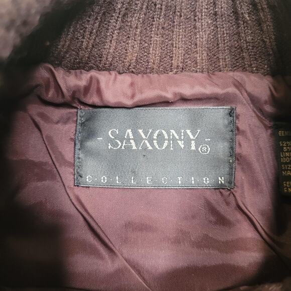 Vintage Saxony Sweater Mens Large Green Burgundy Patchwork Leather Suede 90s - Picture 7 of 11